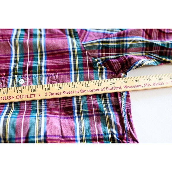 Vintage L.L. Bean tall L plaid button down chambry work shirt mens claret New - Picture 5 of 6